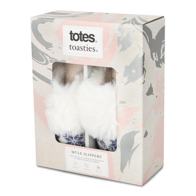 totes toasties® Ladies Fair Isle Knit Mule Slippers Blue Extra Image 1
